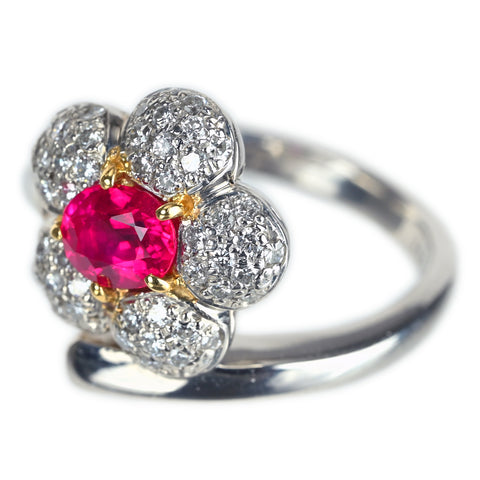 【中古】PT900/K18YG RUBY ルビーリング 0.785ct D0.51ct CGLソーティング 10.1g #12.5