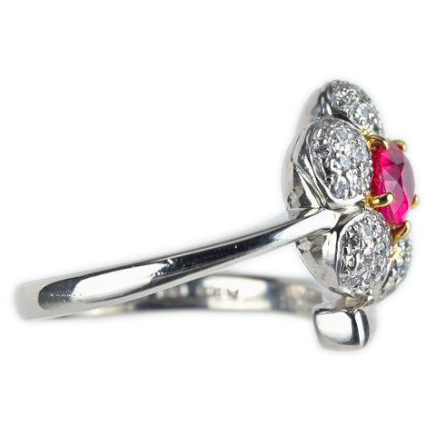 【中古】PT900/K18YG RUBY ルビーリング 0.785ct D0.51ct CGLソーティング 10.1g #12.5
