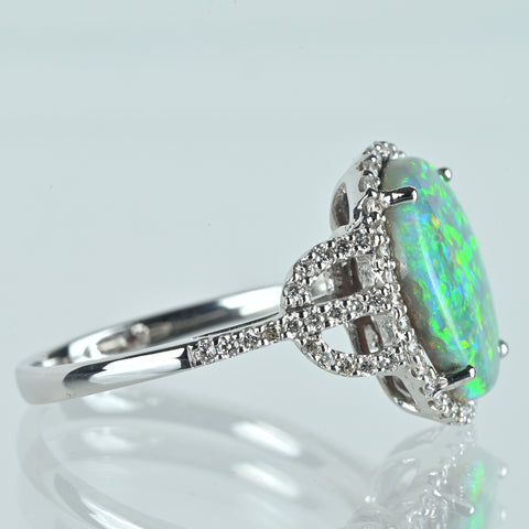 【中古】K18WG BLACK OPAL ブラックオパールリング BO2.46ct D0.35ct 4.1g #13