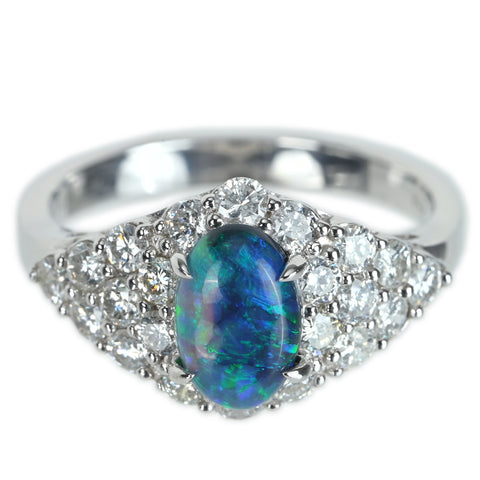 【中古】K18WG BLACK OPAL ブラックオパールリング BO1.01ct D0.89ct 3.8g #13