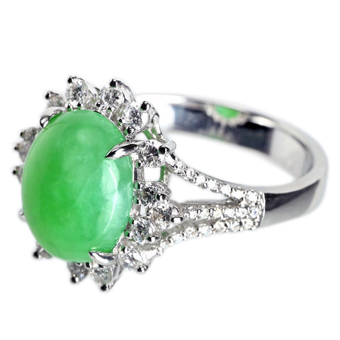 【中古】K18WG JADEITE ヒスイリング J3.726ct D0.57ct 5.3g #13.5