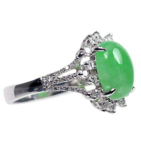 【中古】K18WG JADEITE ヒスイリング J3.726ct D0.57ct 5.3g #13.5