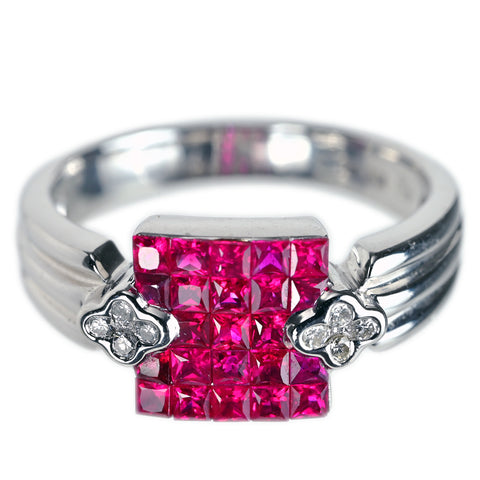 【中古】LES ESSENTIELLES レ・エッセンシャル K18WG RUBY ルビーリング インビジブルセッティング 6.7g #19