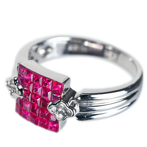 【中古】LES ESSENTIELLES レ・エッセンシャル K18WG RUBY ルビーリング インビジブルセッティング 6.7g #19