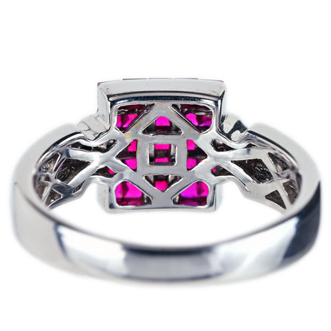 【中古】LES ESSENTIELLES レ・エッセンシャル K18WG RUBY ルビーリング インビジブルセッティング 6.7g #19