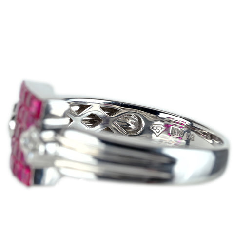 【中古】LES ESSENTIELLES レ・エッセンシャル K18WG RUBY ルビーリング インビジブルセッティング 6.7g #19