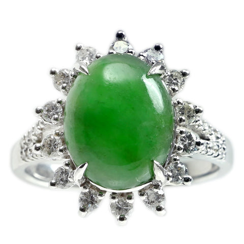 【中古】K18WG JADEITE ヒスイリング J4.04ct D0.57ct 5.4g #13