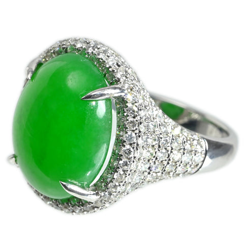 【中古】K18WG JADEITE ヒスイリング J11.80ct D1.36ct 7.6g #14.5