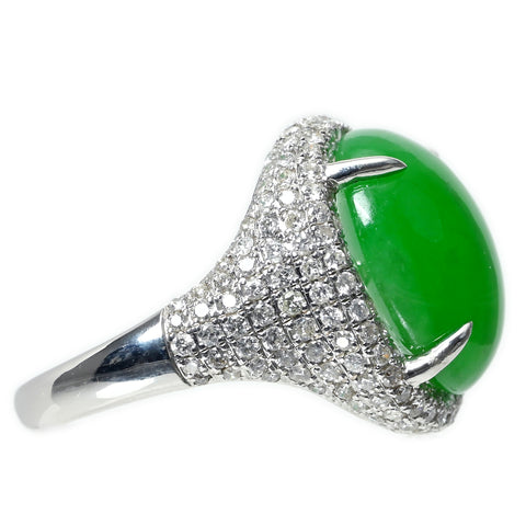 【中古】K18WG JADEITE ヒスイリング J11.80ct D1.36ct 7.6g #14.5