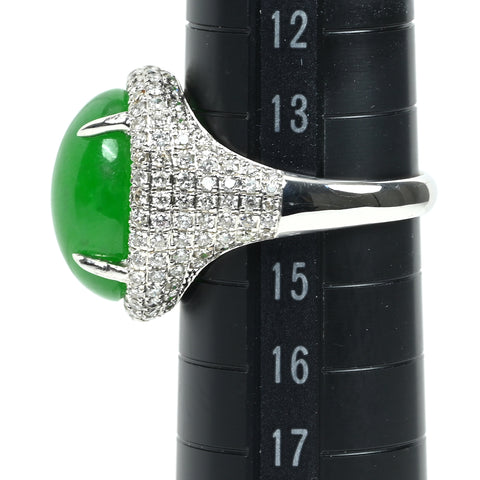 【中古】K18WG JADEITE ヒスイリング J11.80ct D1.36ct 7.6g #14.5