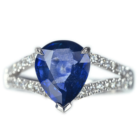 【中古】K18WG SAPPHIRE マダガスカル産サファイアリング 3.13ct D0.25ct GRS鑑別書付き 4.4g #12.5