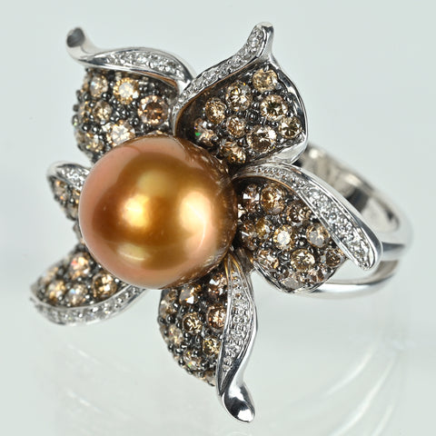 【中古】K18WG/ブラックメッキ GOLDEN PEARLゴールデンパールリング P11.7mm D2.68ct 17.4g #12.5
