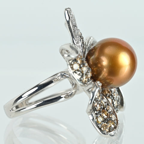 【中古】K18WG/ブラックメッキ GOLDEN PEARLゴールデンパールリング P11.7mm D2.68ct 17.4g #12.5