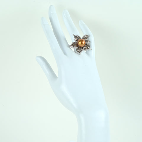 【中古】K18WG/ブラックメッキ GOLDEN PEARLゴールデンパールリング P11.7mm D2.68ct 17.4g #12.5