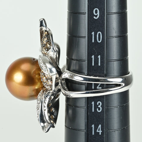 【中古】K18WG/ブラックメッキ GOLDEN PEARLゴールデンパールリング P11.7mm D2.68ct 17.4g #12.5