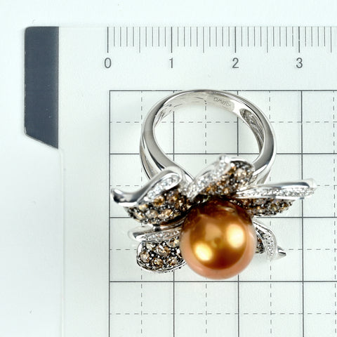 【中古】K18WG/ブラックメッキ GOLDEN PEARLゴールデンパールリング P11.7mm D2.68ct 17.4g #12.5