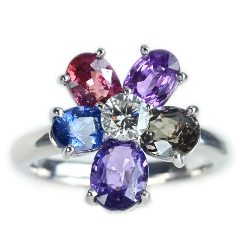 K18WG SAPPHIRE ファンシーカラーサファイヤリング S3.79ct D0.304ct 7.4g #12