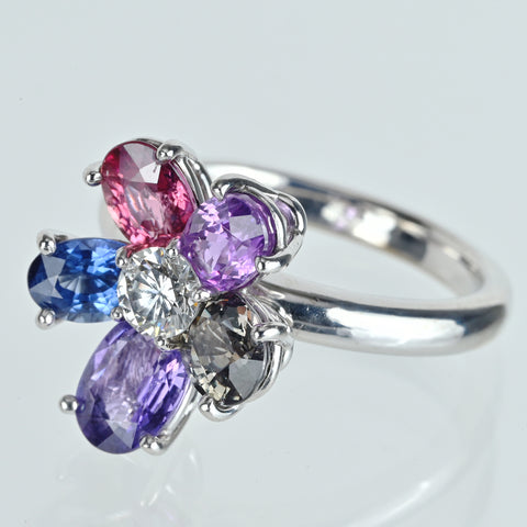 K18WG SAPPHIRE ファンシーカラーサファイヤリング S3.79ct D0.304ct 7.4g #12