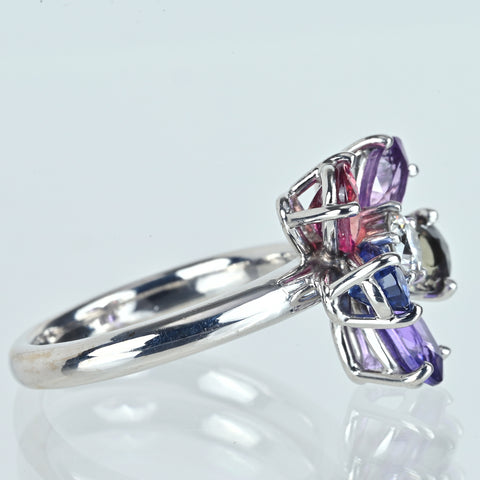 K18WG SAPPHIRE ファンシーカラーサファイヤリング S3.79ct D0.304ct 7.4g #12