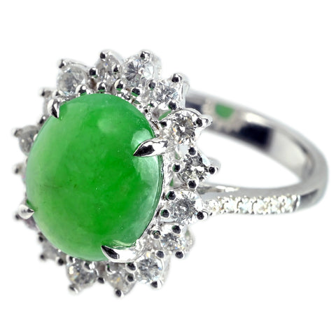 【中古】K18WG JADEITE ヒスイリング J4.69ct D0.88ct 6.0g #13