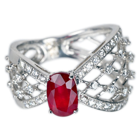 【中古】K18WG no heat RUBY 非加熱ルビーリング R 2.01ct D0.56ct GRS鑑別書 5.0g #12