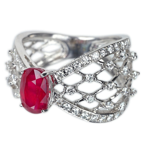 【中古】K18WG no heat RUBY 非加熱ルビーリング R 2.01ct D0.56ct GRS鑑別書 5.0g #12