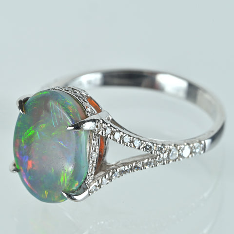 【中古】K18WG BLACK OPAL ブラックオパールリング BO2.10ct D0.40ct 3.4g #13