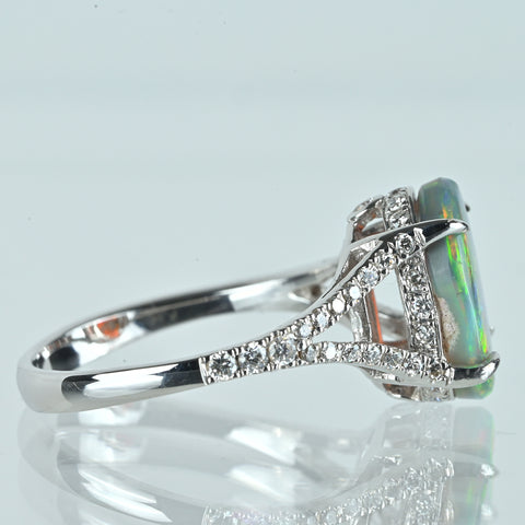 【中古】K18WG BLACK OPAL ブラックオパールリング BO2.10ct D0.40ct 3.4g #13