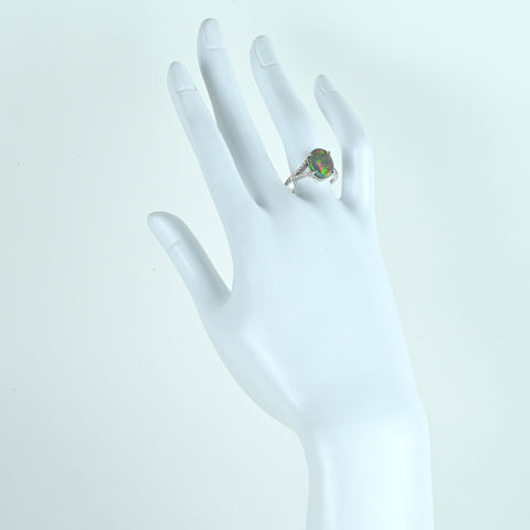 【中古】K18WG BLACK OPAL ブラックオパールリング BO2.10ct D0.40ct 3.4g #13