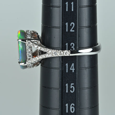 【中古】K18WG BLACK OPAL ブラックオパールリング BO2.10ct D0.40ct 3.4g #13
