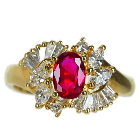 【中古】K18YG RUBY ルビーリング R0.70ct D0.56ct 4.7g #11