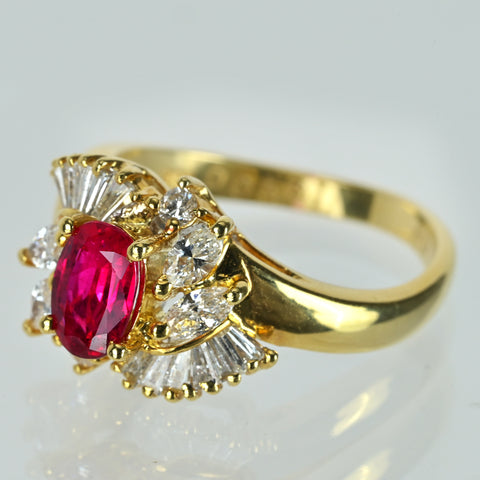 【中古】K18YG RUBY ルビーリング R0.70ct D0.56ct 4.7g #11