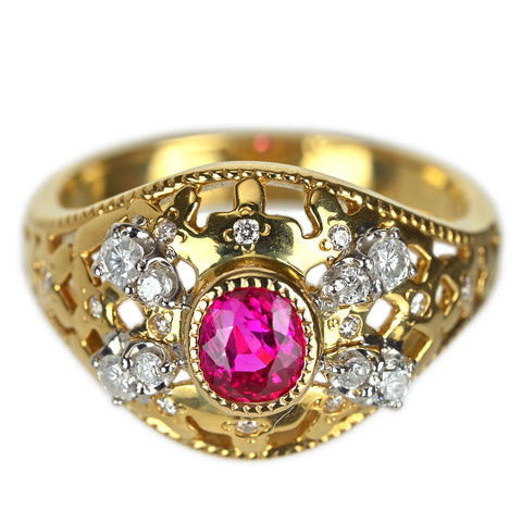 【中古】K18YG RUBY ルビー リング R0.65ct 5.8g #13.5