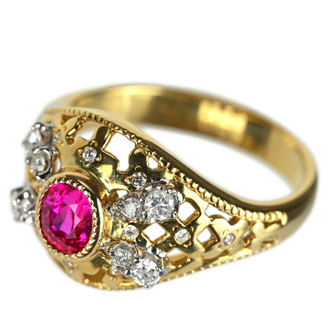 【中古】K18YG RUBY ルビー リング R0.65ct 5.8g #13.5