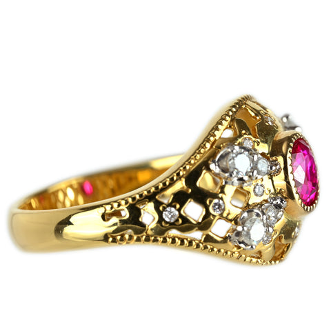 【中古】K18YG RUBY ルビー リング R0.65ct 5.8g #13.5