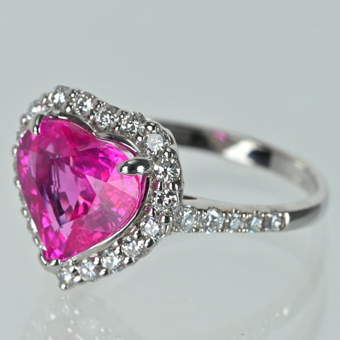 【中古】K18WG PINK SAPPHIRE 非加熱ピンクサファイヤ リング PS3.10ct D0.50ct AIGS/GRS鑑別 4g #13.5