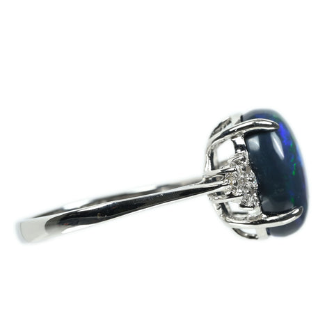 【中古】K18WG BLACK OPAL ブラックオパール リング BO4.10ct D0.13ct 3.2g