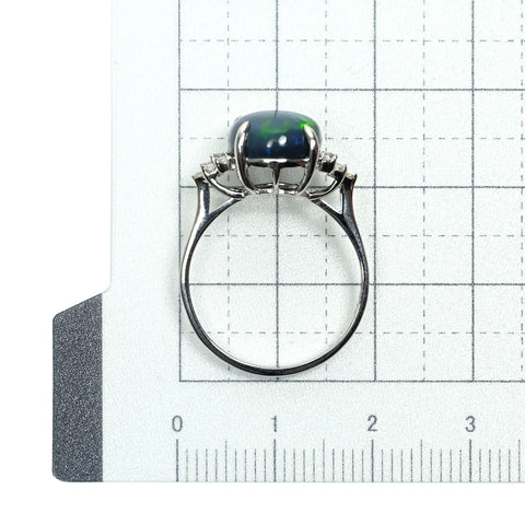 【中古】K18WG BLACK OPAL ブラックオパール リング BO4.10ct D0.13ct 3.2g