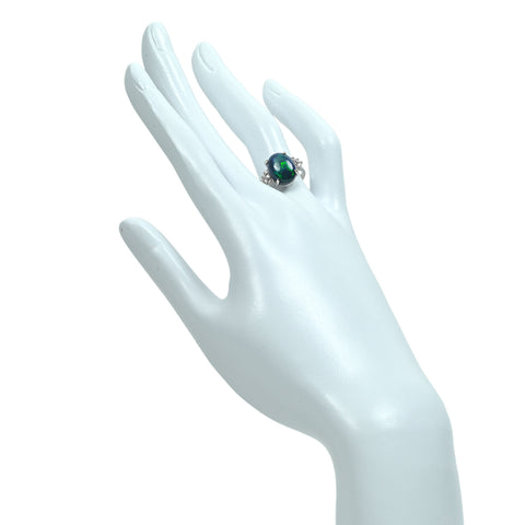 【中古】K18WG BLACK OPAL ブラックオパール リング BO4.10ct D0.13ct 3.2g