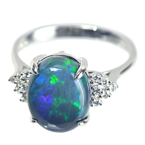 【中古】K18WG BLACK OPAL ブラックオパール リング BO4.10ct D0.13ct 3.2g