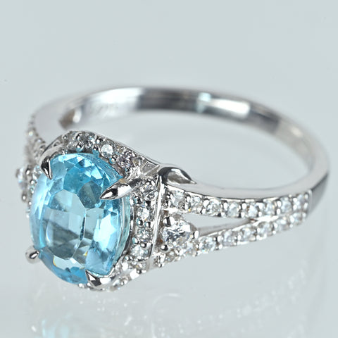 【中古】K18WG AQUAMARINE アクアマリンリング AQ2.31ct D0.47ct 4.6g #14