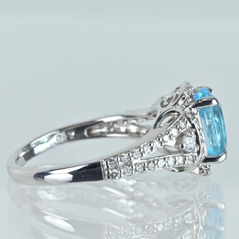 【中古】K18WG AQUAMARINE アクアマリンリング AQ2.31ct D0.47ct 4.6g #14
