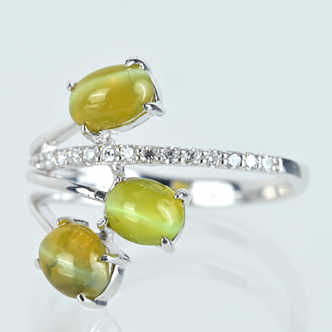 【中古】K18WG CATS EYE クリソベリルキャッツアイリング CE2.55ct D0.12ct 3.1g #12