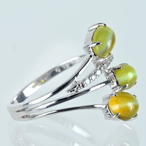 【中古】K18WG CATS EYE クリソベリルキャッツアイリング CE2.55ct D0.12ct 3.1g #12