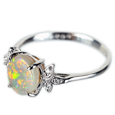 【中古】 K18WG OPAL オパールリング 1.06ct 0.08ct 2.1g #13.5