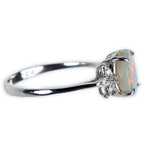 【中古】 K18WG OPAL オパールリング 1.06ct 0.08ct 2.1g #13.5