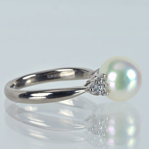 【中古】 K18WG AKOYA PEARLアコヤパールリング P9.1mm D0.17ct #12 5.0g