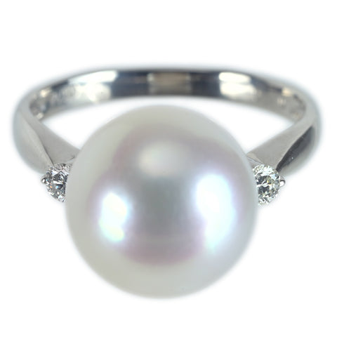 【中古】 PT900 SOUTH SEA PEARL 南洋白蝶パールリング 11.3mm D0.10ct #12 5.0g