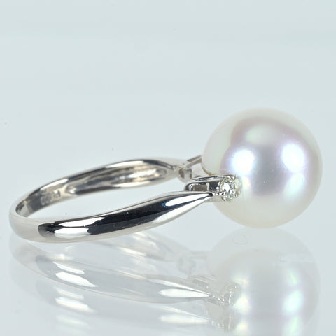 【中古】 PT900 SOUTH SEA PEARL 南洋白蝶パールリング 11.3mm D0.10ct #12 5.0g