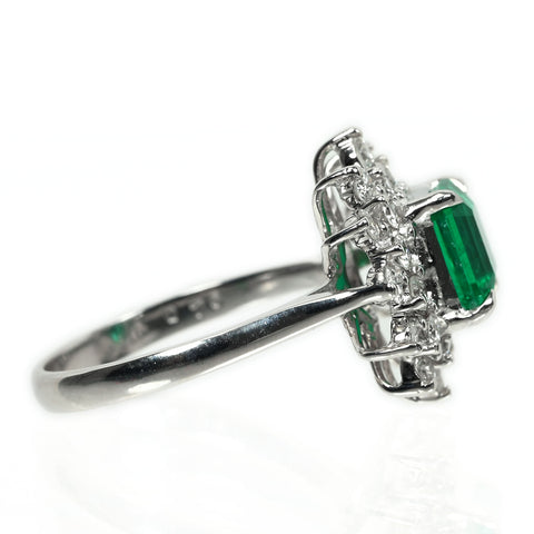 【中古】Pt900 EMERALD エメラルド リング E1.31ct D0.76ct GIA鑑別書 ノンオイル コロンビア産 4.9g